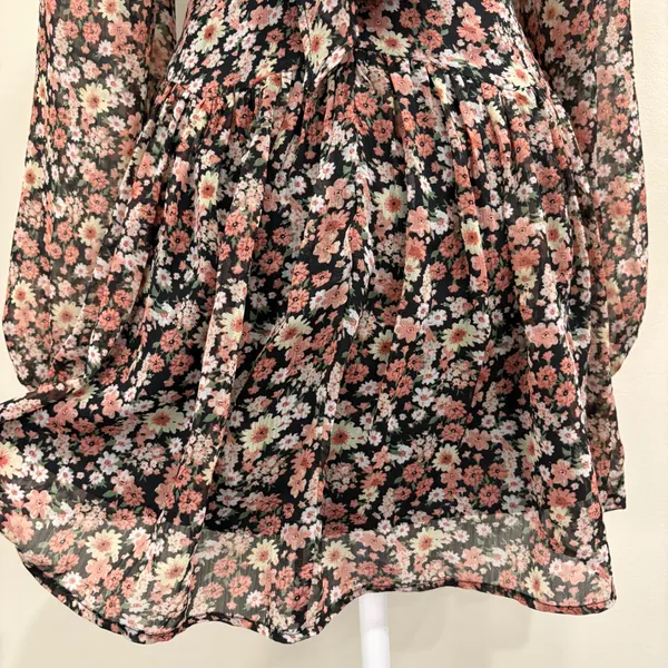 Bardot Cut Out Frill Dress Floral‎ Long Sleeve Back Tie Mini XS Cottage Prairie - Image 7