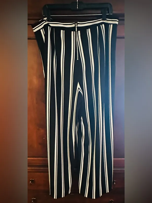 Boston Proper Black and White Vertical Stripe Wide-Leg Pants - Image 2