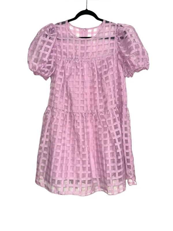 NWT English Factory Gridded Puff Sleeve Organza Babydoll Mini Dress SMALL - Image 3
