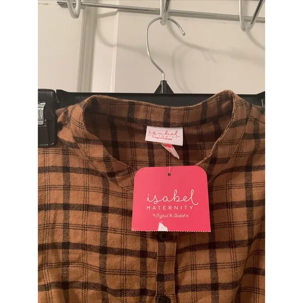 Isabel Maternity Women's Plus Size L Flannel Brown Black Long Sleeve Shirt Top - Image 3