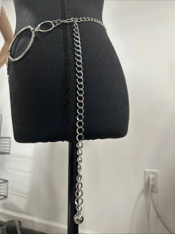 Source Unknown Silver Link Circle Chain Waist Belt - Image 3