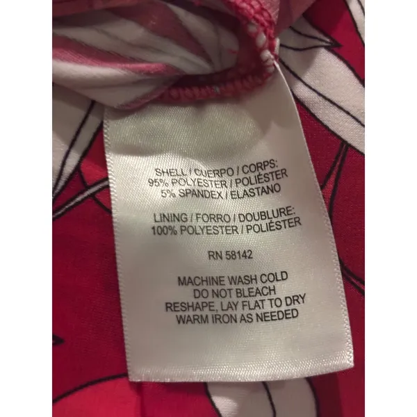 Maggy London Red White Leaf Print Sleeveless Maxi Dress Pleated Keyhole Size 6 - Image 9