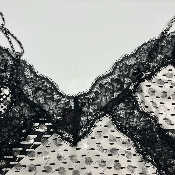 Victoria’s Secret Lace And Blk/Wht/Silver Patchwork Pattern Adjustable Cami- Med - Image 15