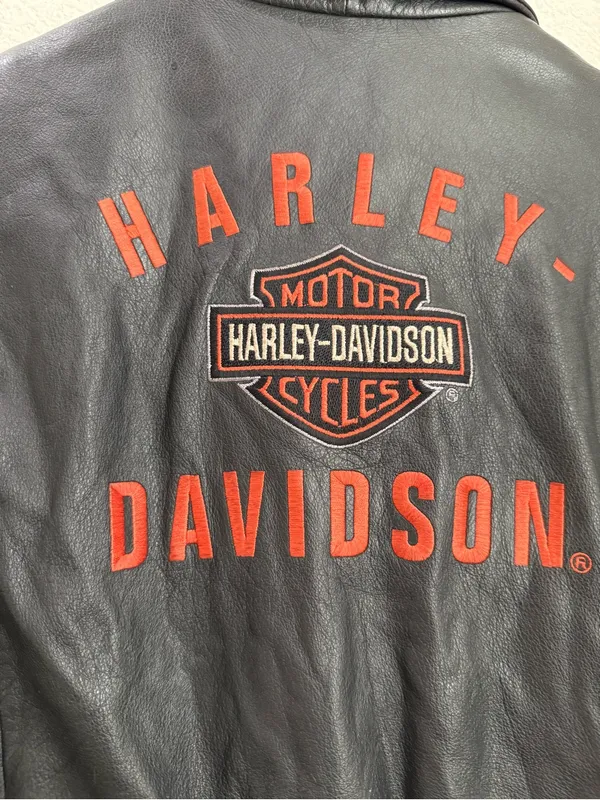 Vintage HARLEY DAVIDSON Black Leather Ruched Motorcycle Jacket Women’s Size L - Image 8
