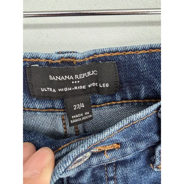 Banana Republic Womens Jeans Ultra High-Rise Wide Leg Raw Hem Blue 27/4‎ - Image 4