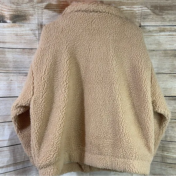 Polly oversized teddy bear tan pixie coat jacket with pockets women size S/M - Image 10