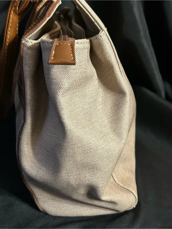 Koltov Women’s Classic Neutral Canvas Tote Shoulder Bag with Brown Trim - Image 7
