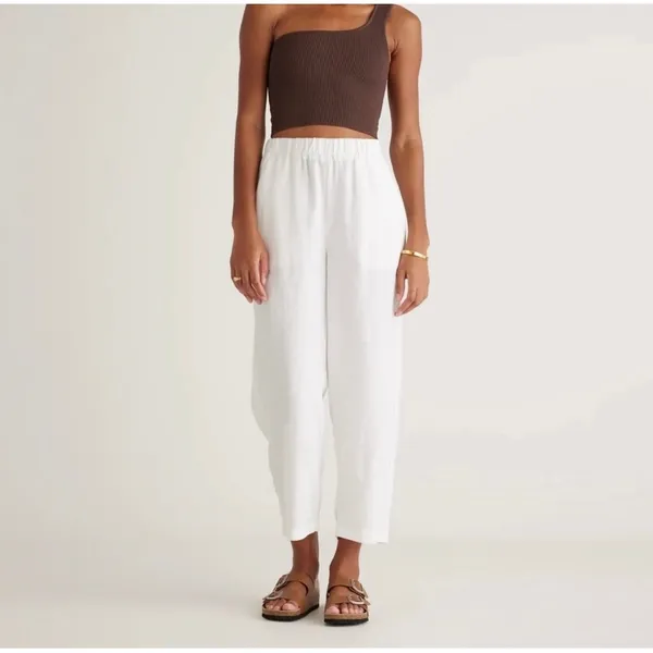 Quince 100% European Linen Wide Leg Ankle Pull On Pant White 3X - Image 3