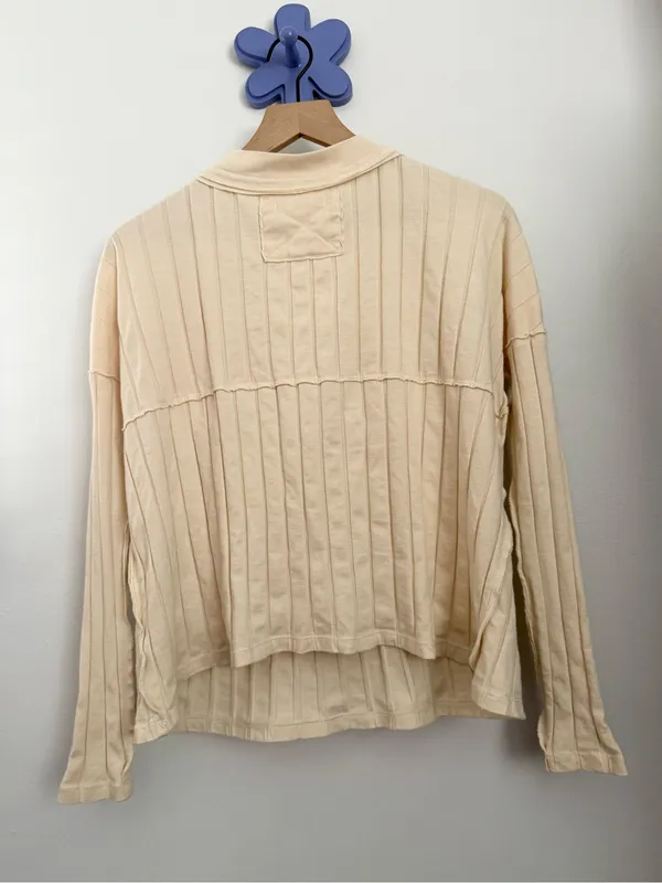 Free People XS In The Mix Henley Cream Beige Relaxed Boxy Fit Neutral Rib Boho - Image 6