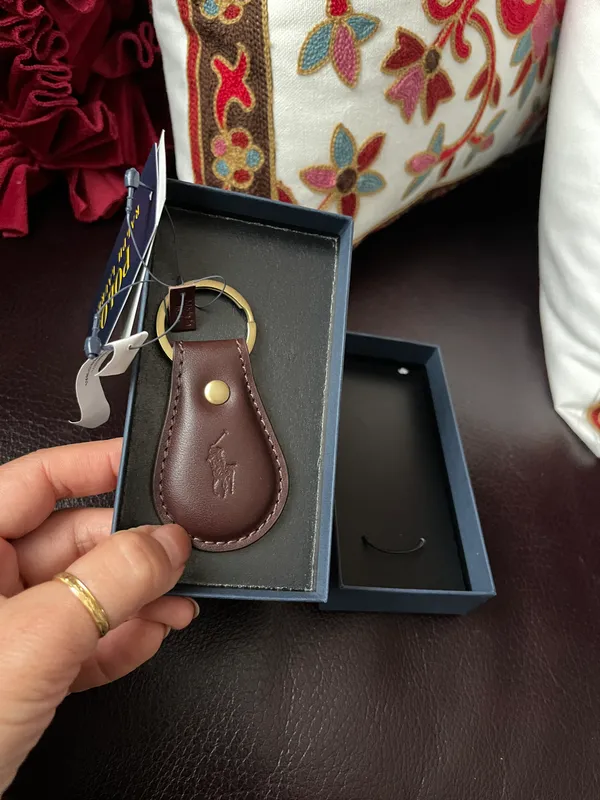 Ralph Lauren Polo Keychain Key Ring Fob Brown Embossed Leather New With Box - Image 4
