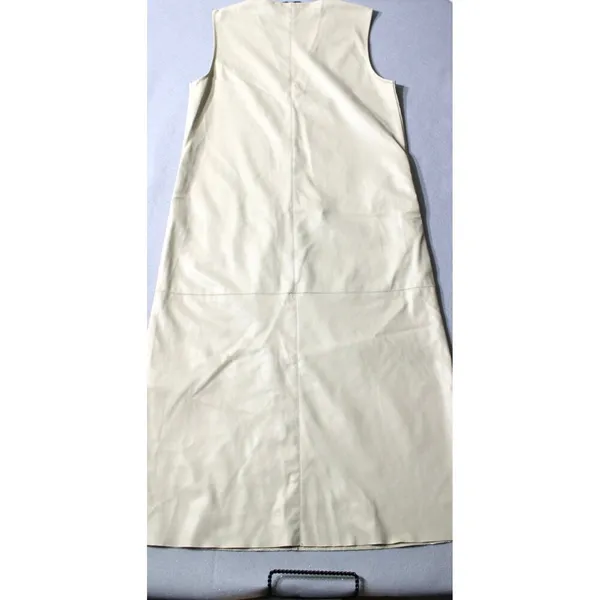 ZARA Ice Faux Leather Tunic Dress‎ Cream Tan Midi Shift Dress Pockets Medium - Image 4