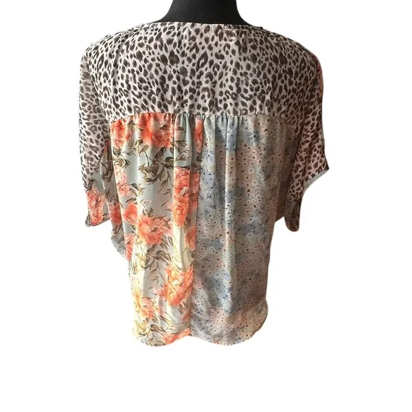 Boho Mixed Print Wrap Blouse Bad Little Country Girl XL Floral Leopard - Image 5