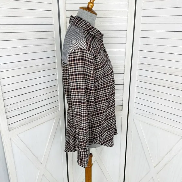 Abercrombie & Fitch Oversized‎ Multi Plaid Flannel Shirt Brown XS Button Up - Image 3