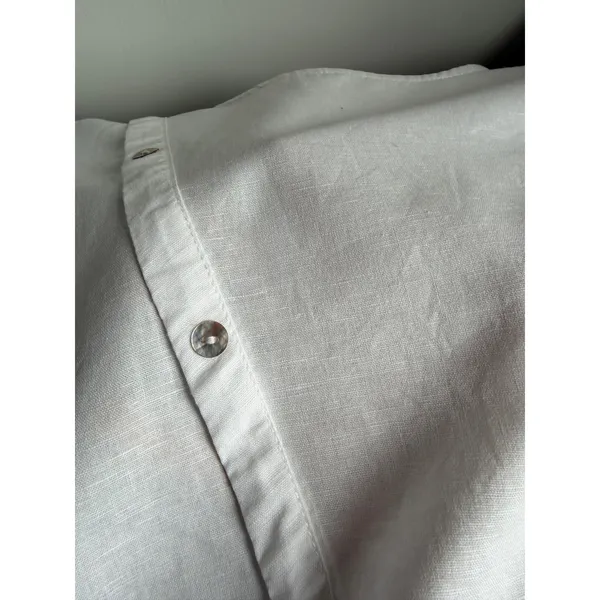 White Linen Cotton Asymmetrical Button Blouse Women's Relaxed Fit Top - Image 8