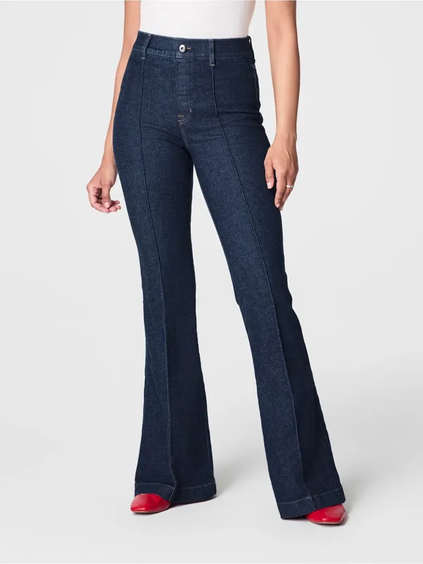 SPANX • Pintuck Flare Jeans pull on high rise bell bottom Raw Indigo dark wash - Image 5
