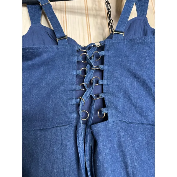 NWT Lulus Keep It Darling Dark Wash Denim Bustier Lace-Up Midi Dress Party Sz S - Image 6