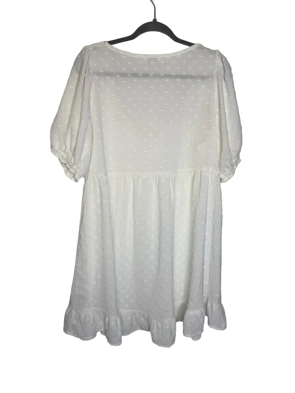 ✨🤍 Umgee Swiss Dot Babydoll‎ Mini Dress Size Large White Puff Sleeve Boho 🤍✨ - Image 5