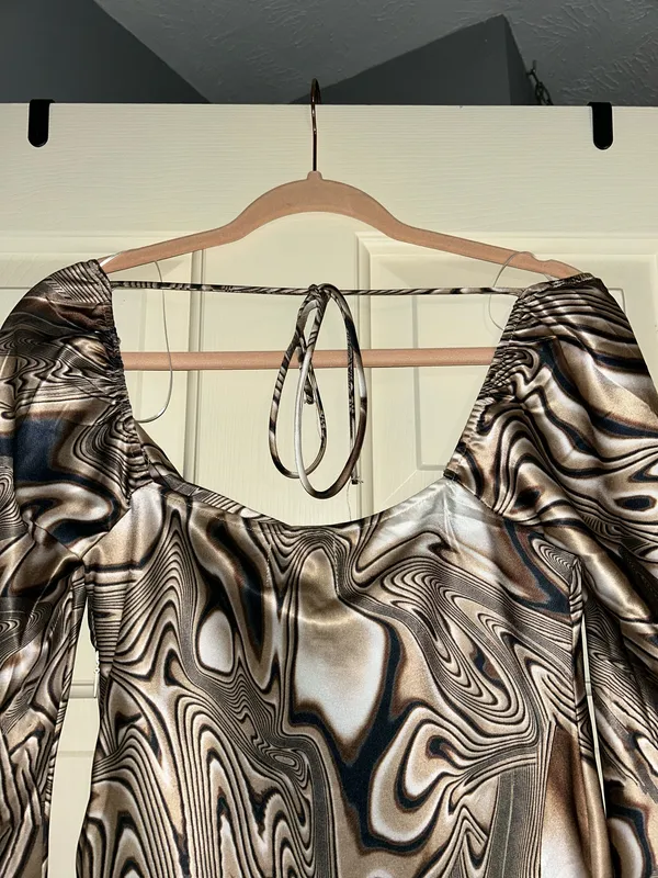 Princess Polly NWT Cream & Brown Flare Long Sleeve Corban Mini Dress - Image 12