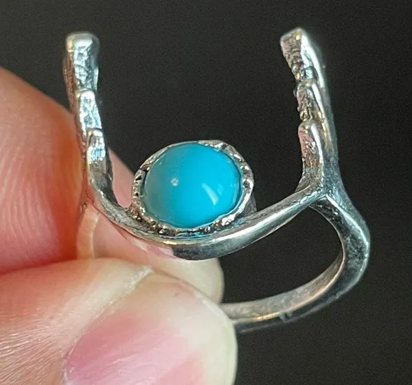 Turquoise stone silver antler ring size 5.5 - Image 7