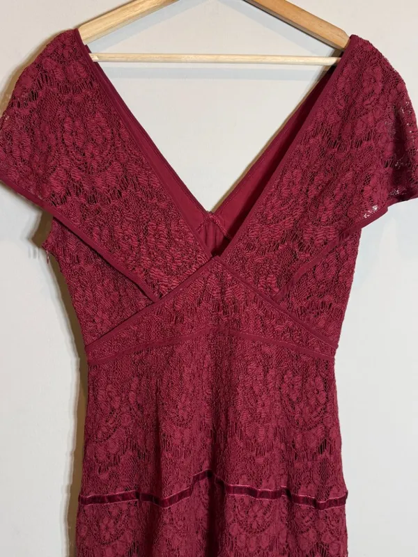 Foxiedox Anthropologie Clarinda Tiered Dress Women's Large Red Lace Formal Party - Image 12
