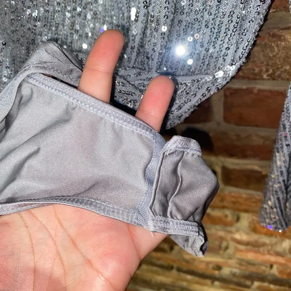 Zara Silver Sequined One Shoulder Long Sleeve Bodysuit Women's Size Large - Image 5