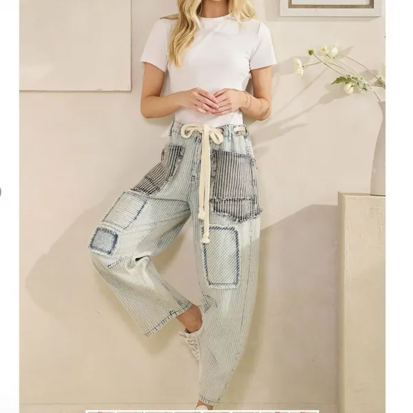 Oli & Hali Light Wash Patchwork Cropped Wide-Leg Jeans XL - Image 13