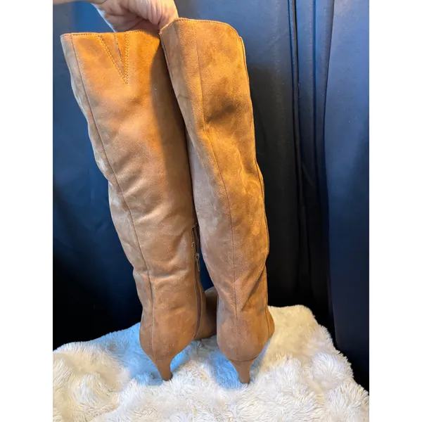 Target Tan Faux Suede Pointed Toe Kitten Heel Knee High Boots Size 9 Y2K costume - Image 6