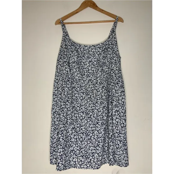 Old Navy Fit Flare Linen Blend Cami Navy White Floral Print Dress 2X Coastal Vac - Image 2