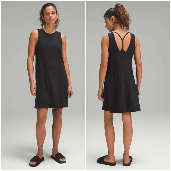 Lululemon Ribbed Modal-Cotton Dress Black NEW Size 10 Athletic Loose Fit - Image 2
