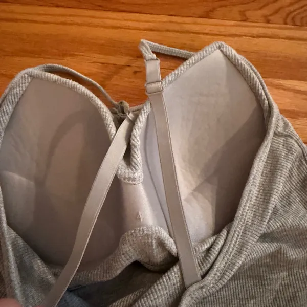 Ribbed Cami Built-in Padded Bra Size L Heather Gray Adjustable Strap Tank Top - Image 3