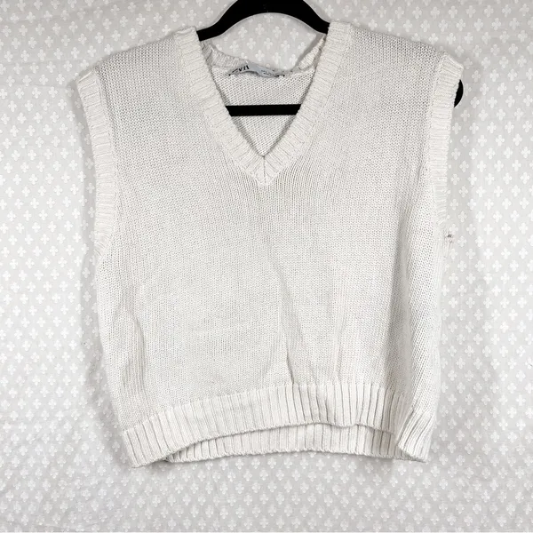 Zara Cream Cotton Blend‎ Knit Sweater Vest - Image 2