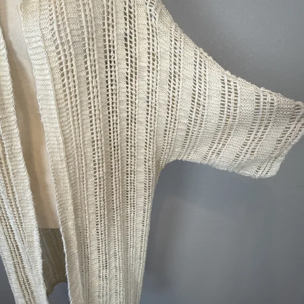 American Eagle Crochet Duster Hooded Cardigan Sweater Jacket Size M Ivory Cotton - Image 3