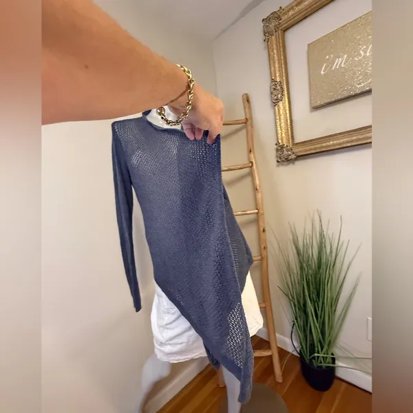 Abercrombie & Fitch Vintage Sweater Dusty Blue Open Knit Waterfall Cardigan M/L - Image 6