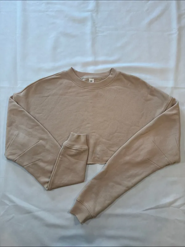 ALO Yoga Extreme Cropped Pullover Macadamia/Light Beige Size XS - Image 2