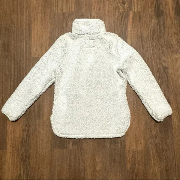 COZY SHERPA Quarter Zip White Pullover Sweater Jacket High Collar Soft Sz Small - Image 2