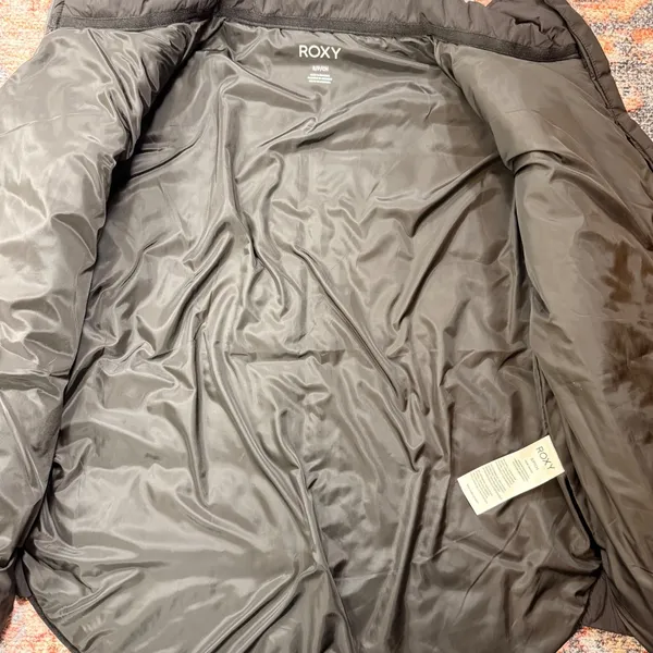 Roxy Womens Black Quilted Grid Puffer Jacket Funnel Neck Full Zip Sporty Sz S - Image 8