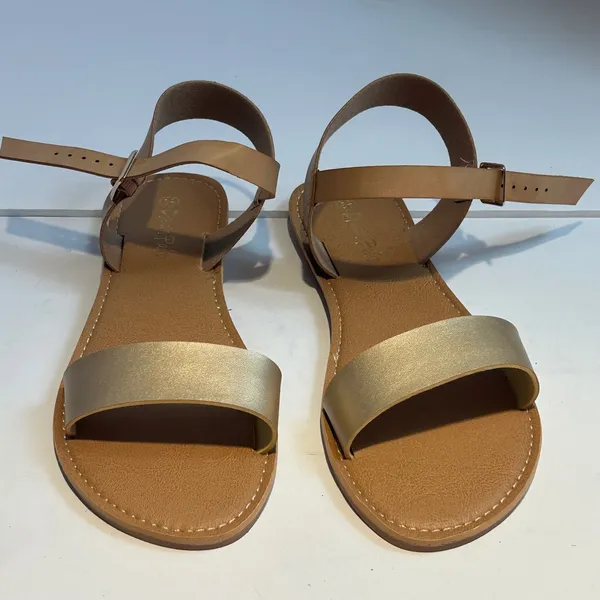 Dream Pairs Hoboo‎ Gold Nude Flat Ankle Strap Sandals 8.5 Metallic Minimalist - Image 5