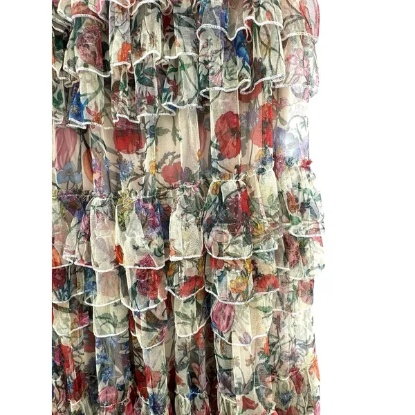 Beulah Style‎ Floral Mesh Tiered Ruffle Skirt L NWT Romantic Cottagecore - Image 4