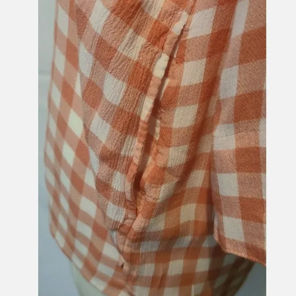 Soft Surroundings Orange White‎ Gingham Tunic Top V-Neck 3/4 Sleeve Rayon 3BA17 - Image 4