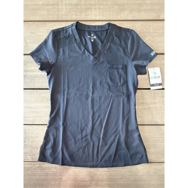 Med Couture Touch Pewter Gray‎ XS Women’s Scrub Top MC7448 V-Neck 1 Pocket - Image 2