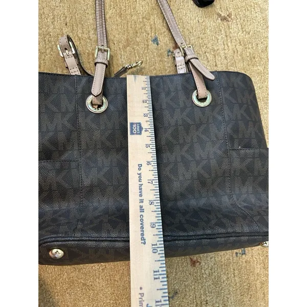 Michael Kors Jet Set Tote Bag Signature Brown Monogram Coated Canvas Preppy - Image 10
