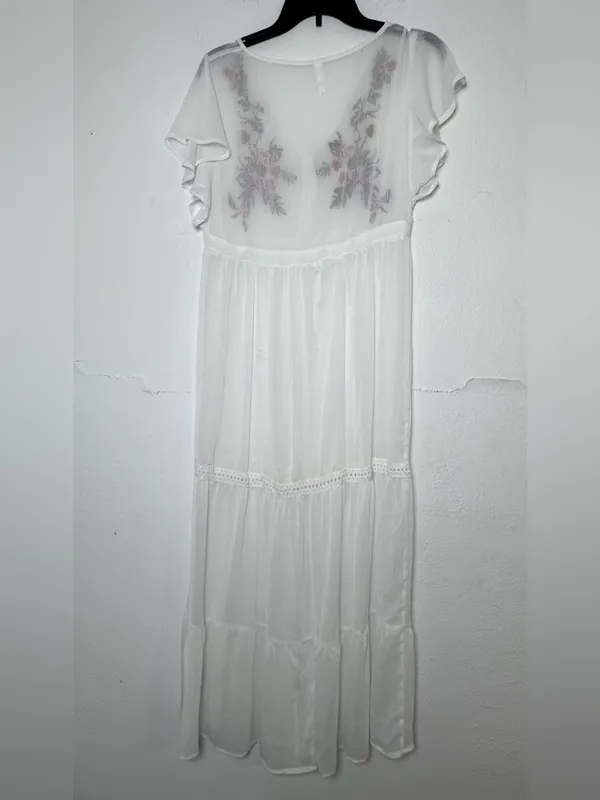 Xhilaration Women’s S White Embroidered Floral Swim Coverup/Cardigan Long Sheer - Image 3