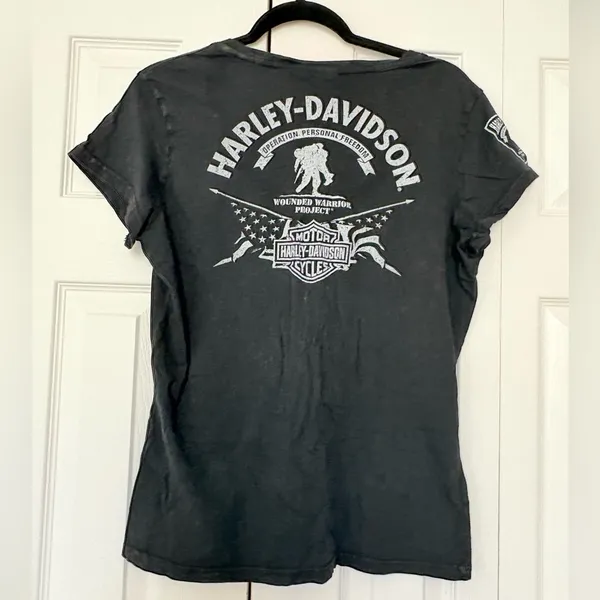 Harley-Davidson Motorcycles Distressed Black Short Sleeve V-Neck Tee Shirt - Image 4