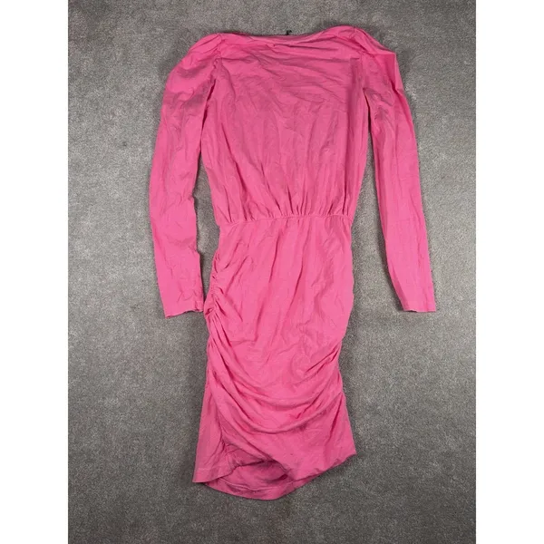anthropologie sundry hot pink dress size 2 Ruched Fern‎ Puff Sleeves - Image 6