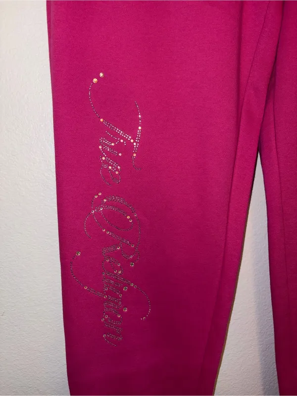 NWT True Religion Rhinestone Crown Fleece Joggers Size Medium Pink Y2K - Image 2
