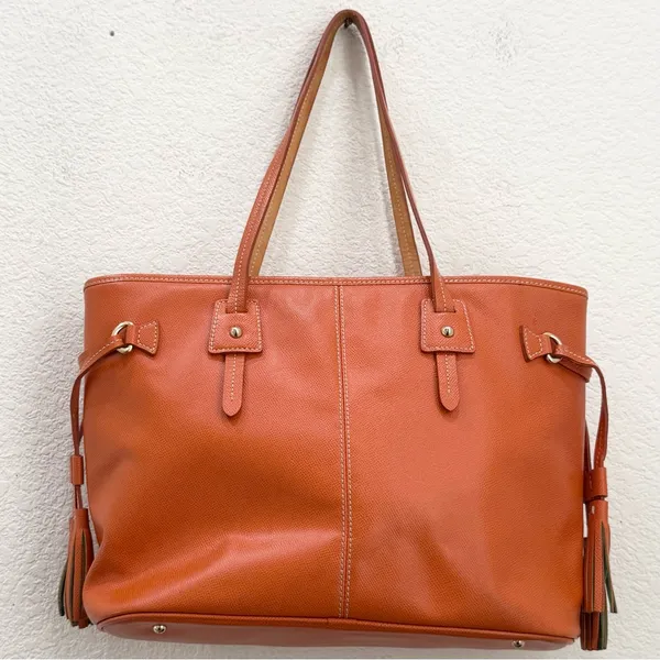 Authentic Dooney & Bourke Davis Tassel Orange Saffiano Leather Large Tote Bag - Image 8
