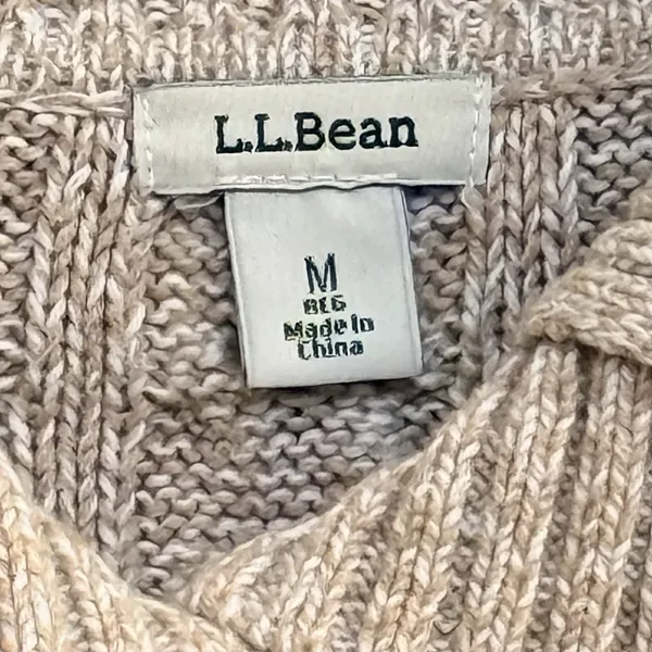 L.L. Bean Cable Knit Fisherman Cardigan Sweater Beige Cotton Button Front‎ M - Image 4