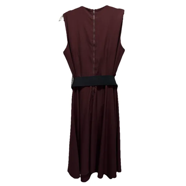 City Chic Burgundy Solid Sleeveless Fit Flare Dress Size XS/14 Back Zip‎ Belt - Image 5