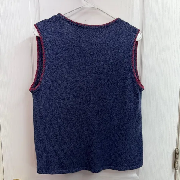 Vintage Crystal Kobe blue knit patchwork button down sweater vest Christmas M Size M - Image 9