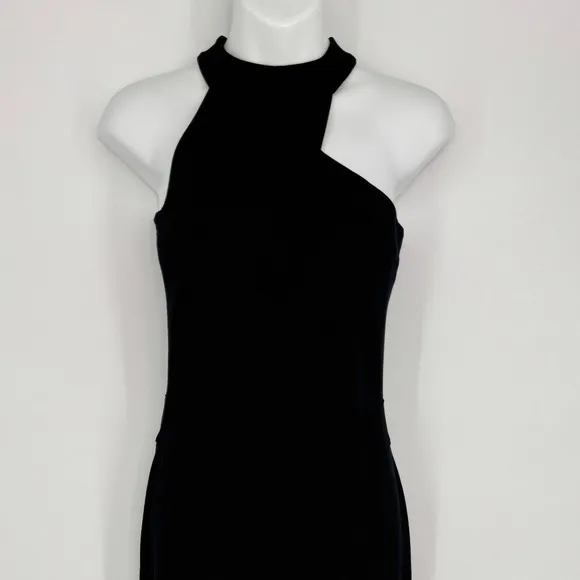 Marcella Sonata‎ Ponte Knit Midi Cocktail Dress Small Black Asymmetric Cutout - Image 4